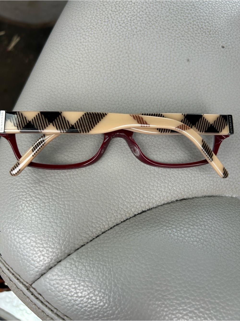 Burberry Burgundy Rectangle Glasses with Beige Temples-NEW! - Picture 3 of 9